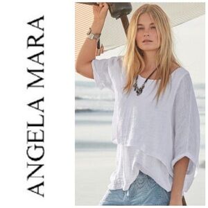 NWOT Angela Mara Sundance white 100% linen made in Italy 🇮🇹 top